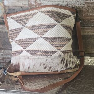 Myra Prismatic Brown and Cream Patterned Women's Bag